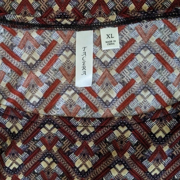 Tacera Dress XL Stretch Geometric Chevron Red Burgundy Tan Navy Pullover X Large - Picture 4 of 6